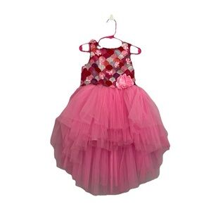 Toy Balloon Pink and Red Heart Patterned Tulle Dress